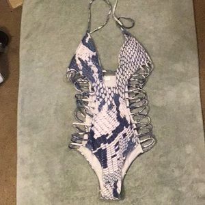 Blue & White Snakeskin Monokini Brand New